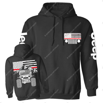 Jp American Flag Mountains Firefighter Red Line Casual Hoodie