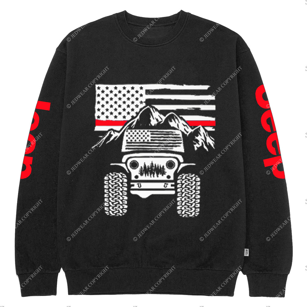 Jp American Flag Mountains Firefighter Red Line Crew Neck Sweatshirt
