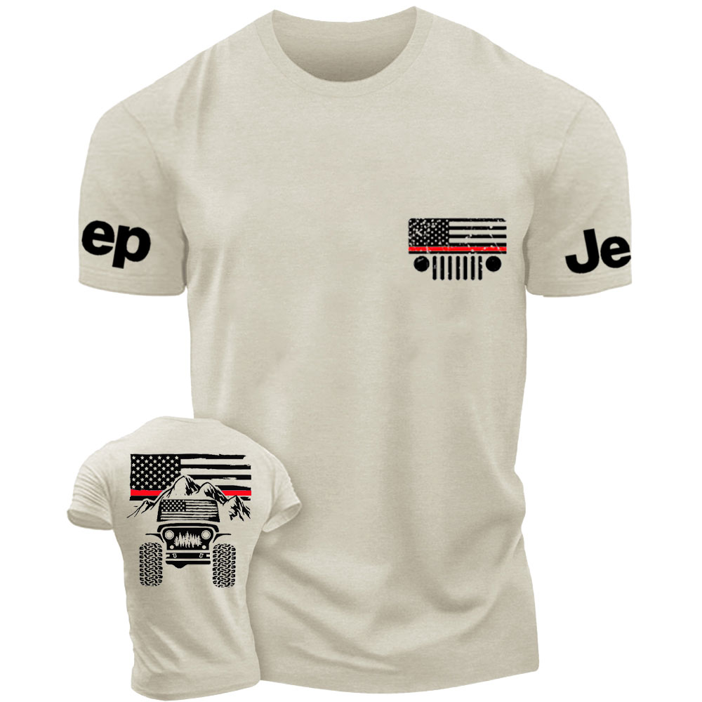 Jp American Flag Mountains Firefighter Red Line T-Shirt