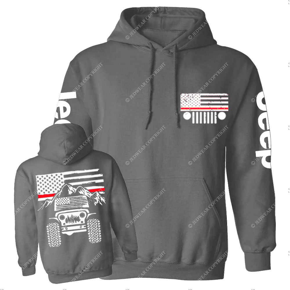 Jp American Flag Mountains Firefighter Red Line Casual Hoodie
