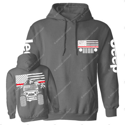 Jp American Flag Mountains Firefighter Red Line Casual Hoodie