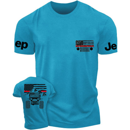 Jp American Flag Mountains Firefighter Red Line T-Shirt