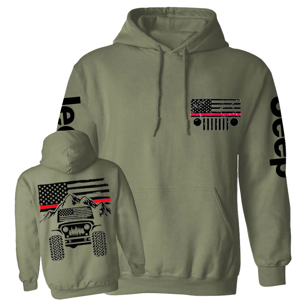 Jp American Flag Mountains Firefighter Red Line Casual Hoodie