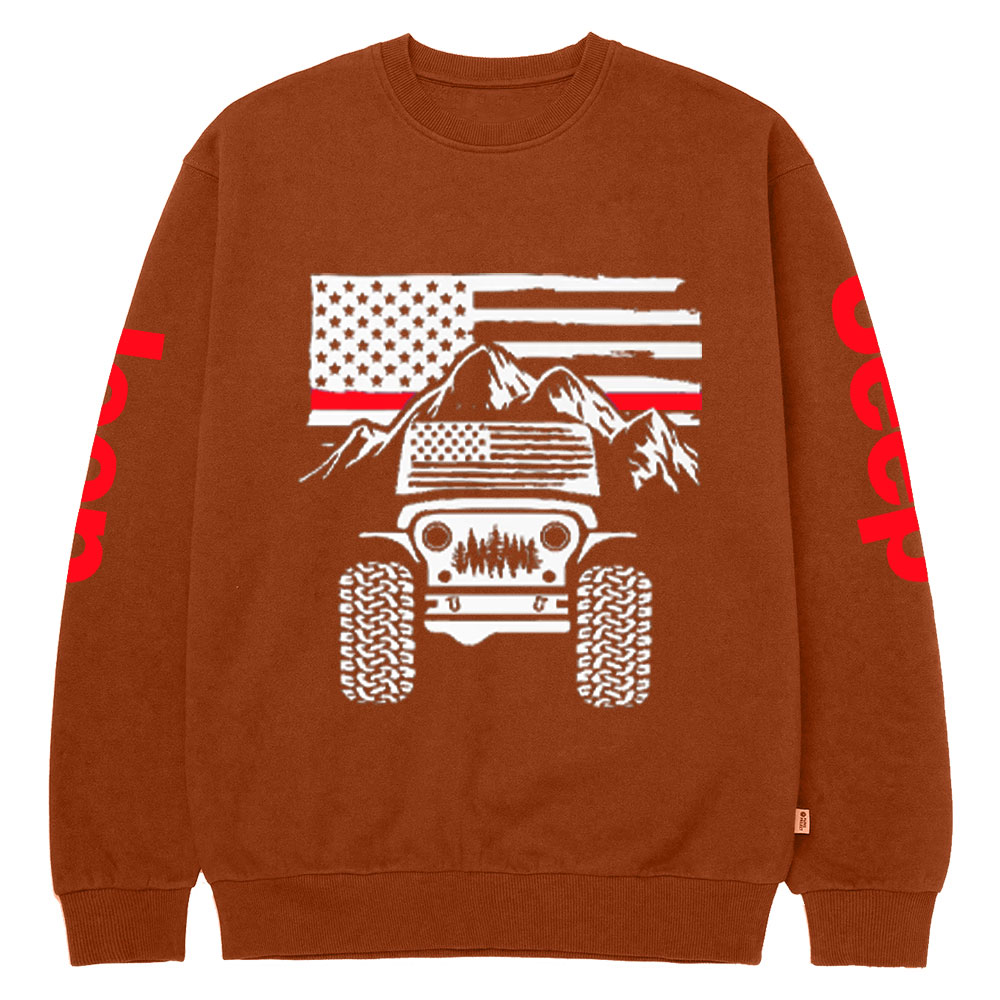 Jp American Flag Mountains Firefighter Red Line Crew Neck Sweatshirt