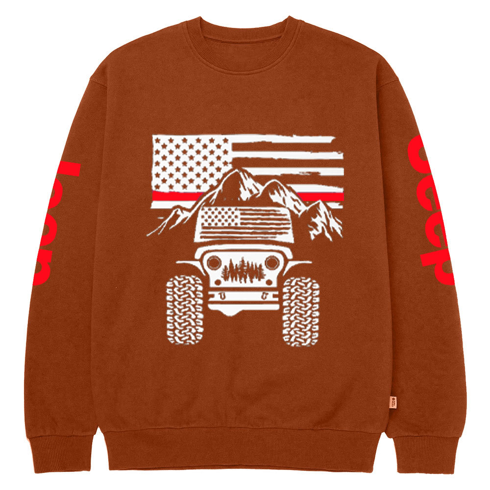Jp American Flag Mountains Firefighter Red Line Crew Neck Sweatshirt