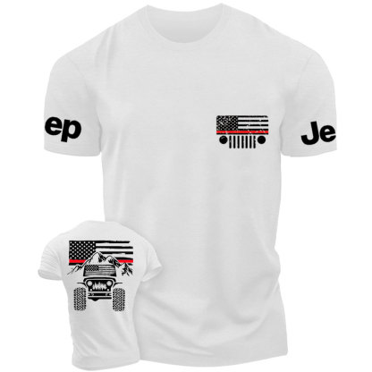 Jp American Flag Mountains Firefighter Red Line T-Shirt