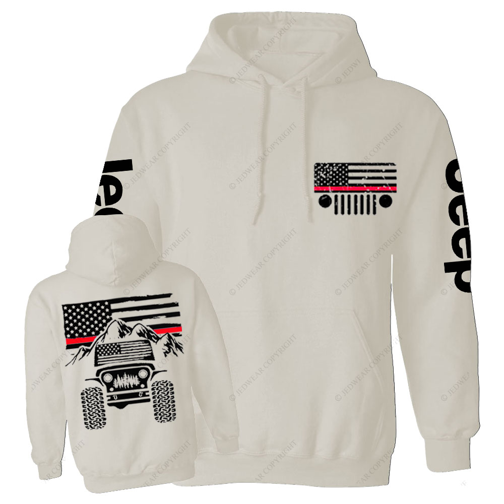 Jp American Flag Mountains Firefighter Red Line Casual Hoodie