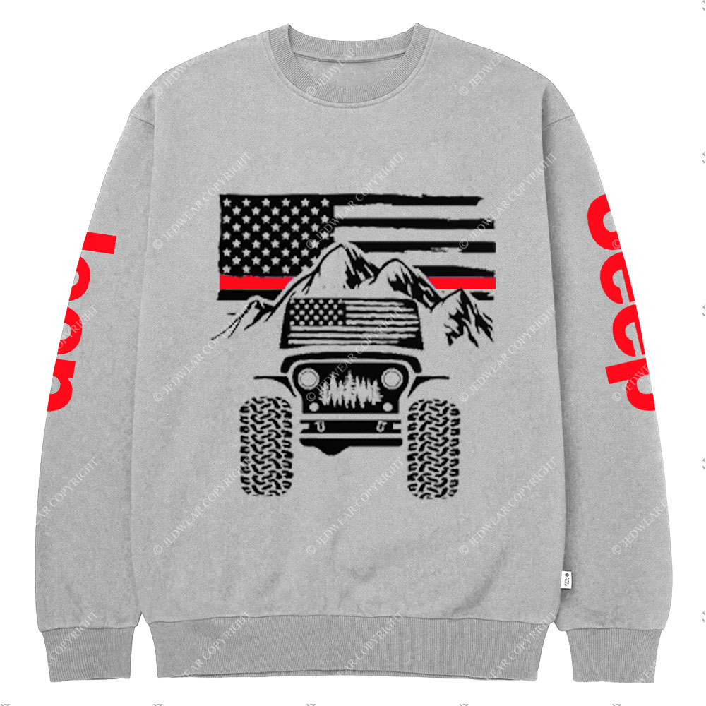 Jp American Flag Mountains Firefighter Red Line Crew Neck Sweatshirt