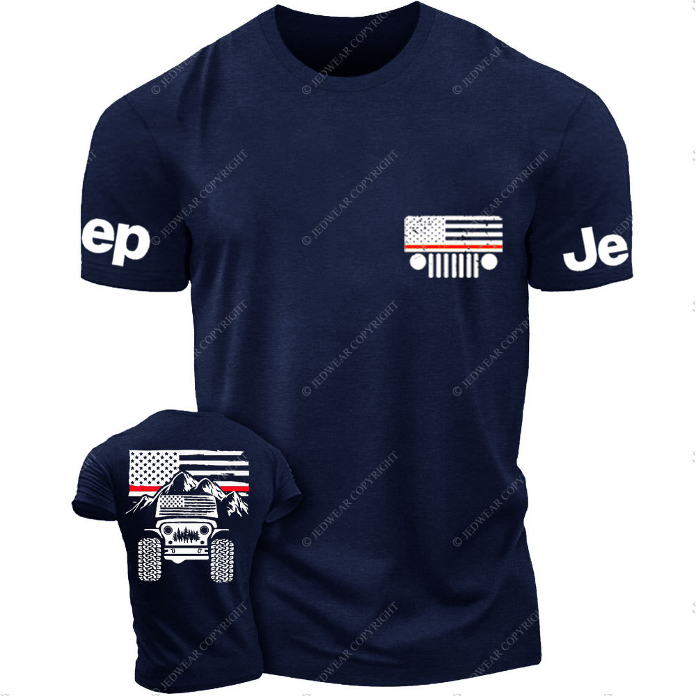 Jp American Flag Mountains Firefighter Red Line T-Shirt