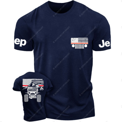 Jp American Flag Mountains Firefighter Red Line T-Shirt