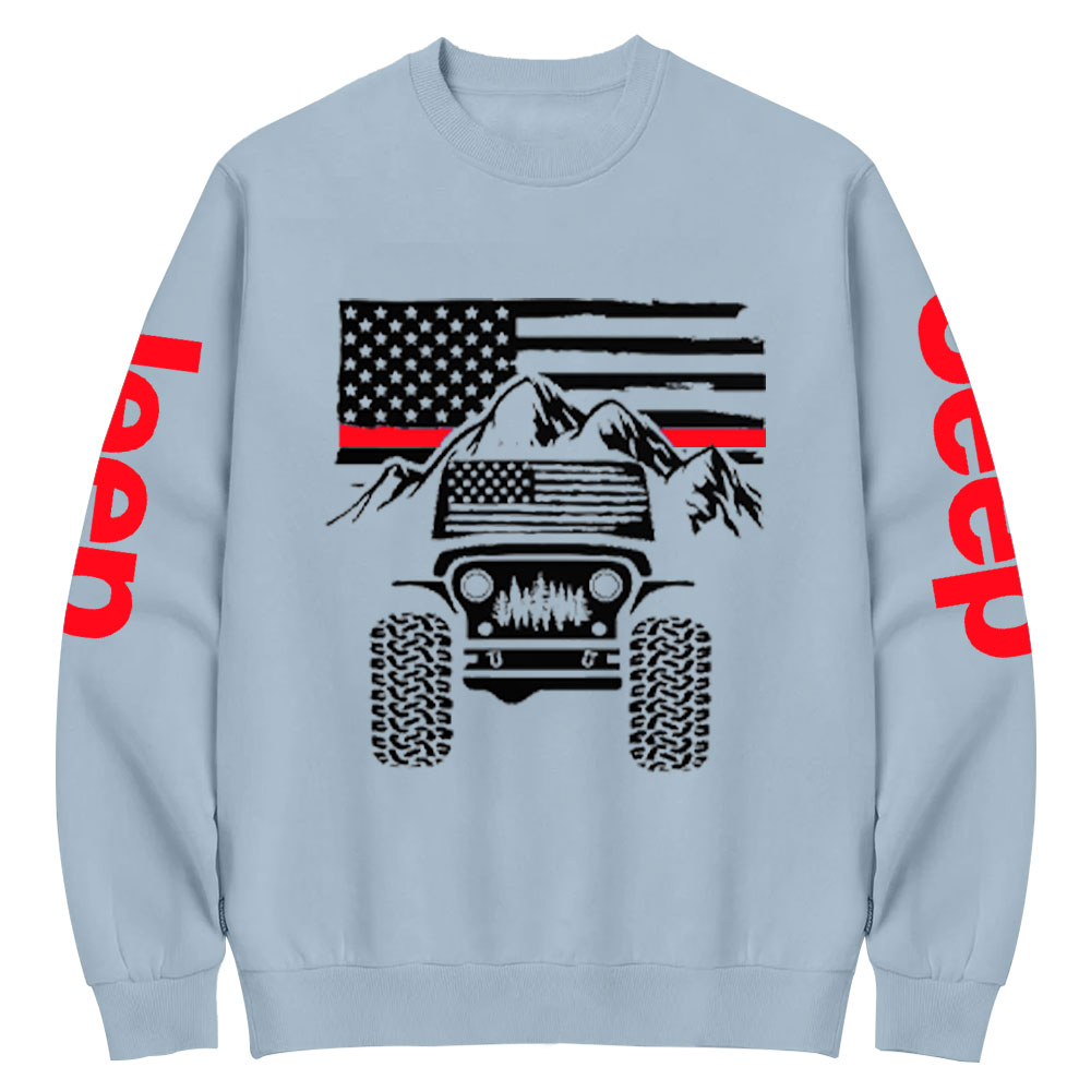 Jp American Flag Mountains Firefighter Red Line Crew Neck Sweatshirt