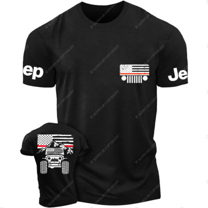 Jp American Flag Mountains Firefighter Red Line T-Shirt