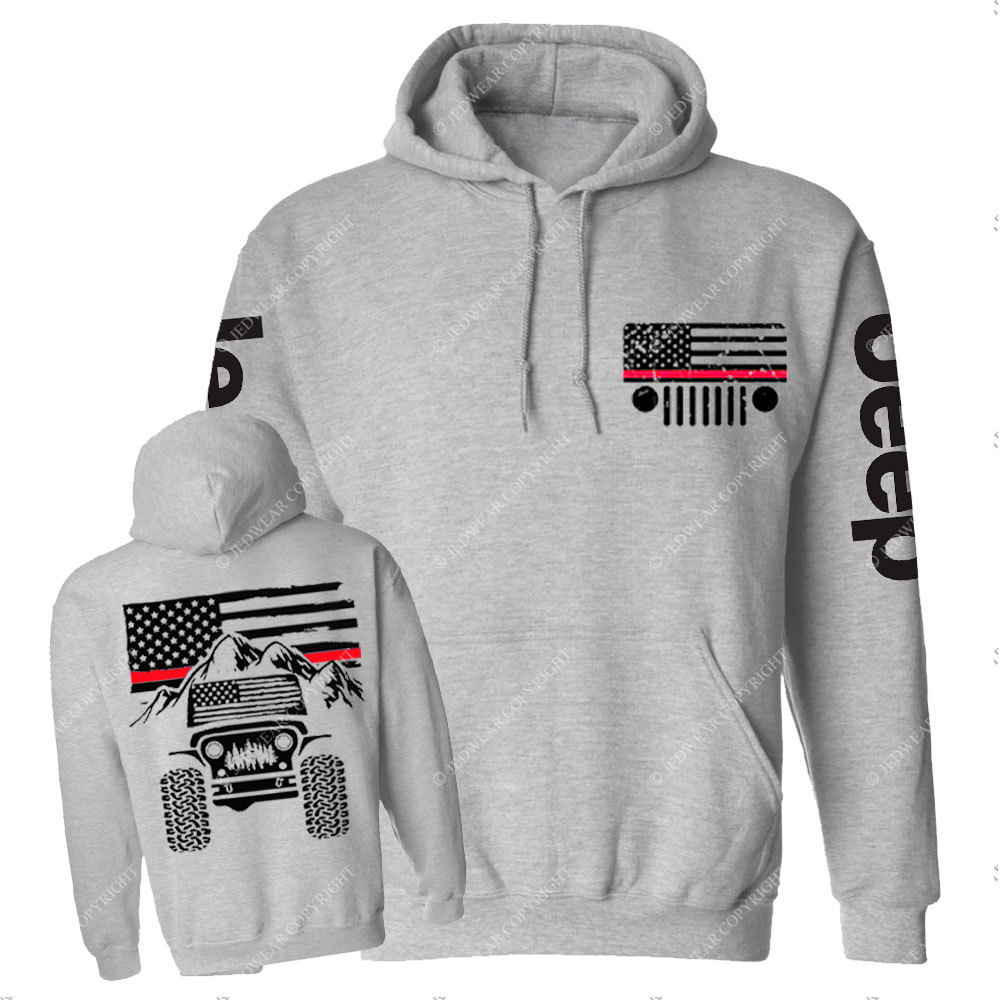 Jp American Flag Mountains Firefighter Red Line Casual Hoodie