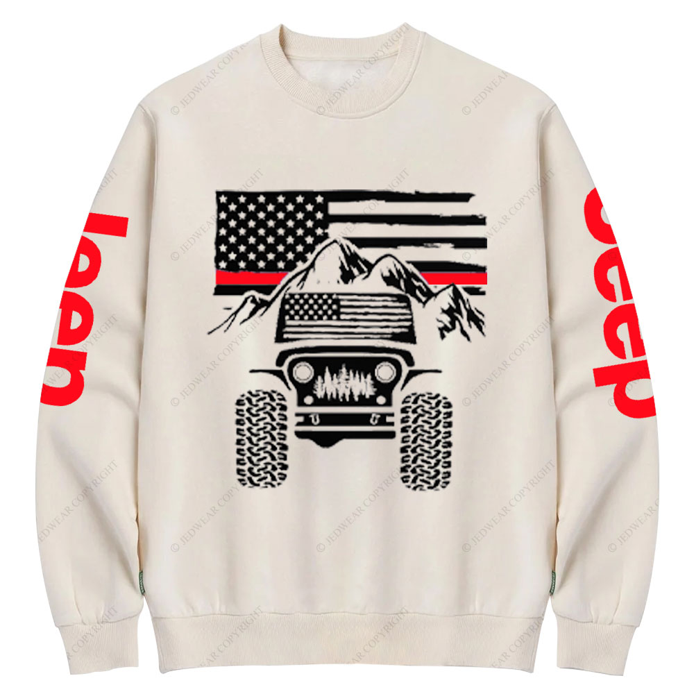 Jp American Flag Mountains Firefighter Red Line Crew Neck Sweatshirt