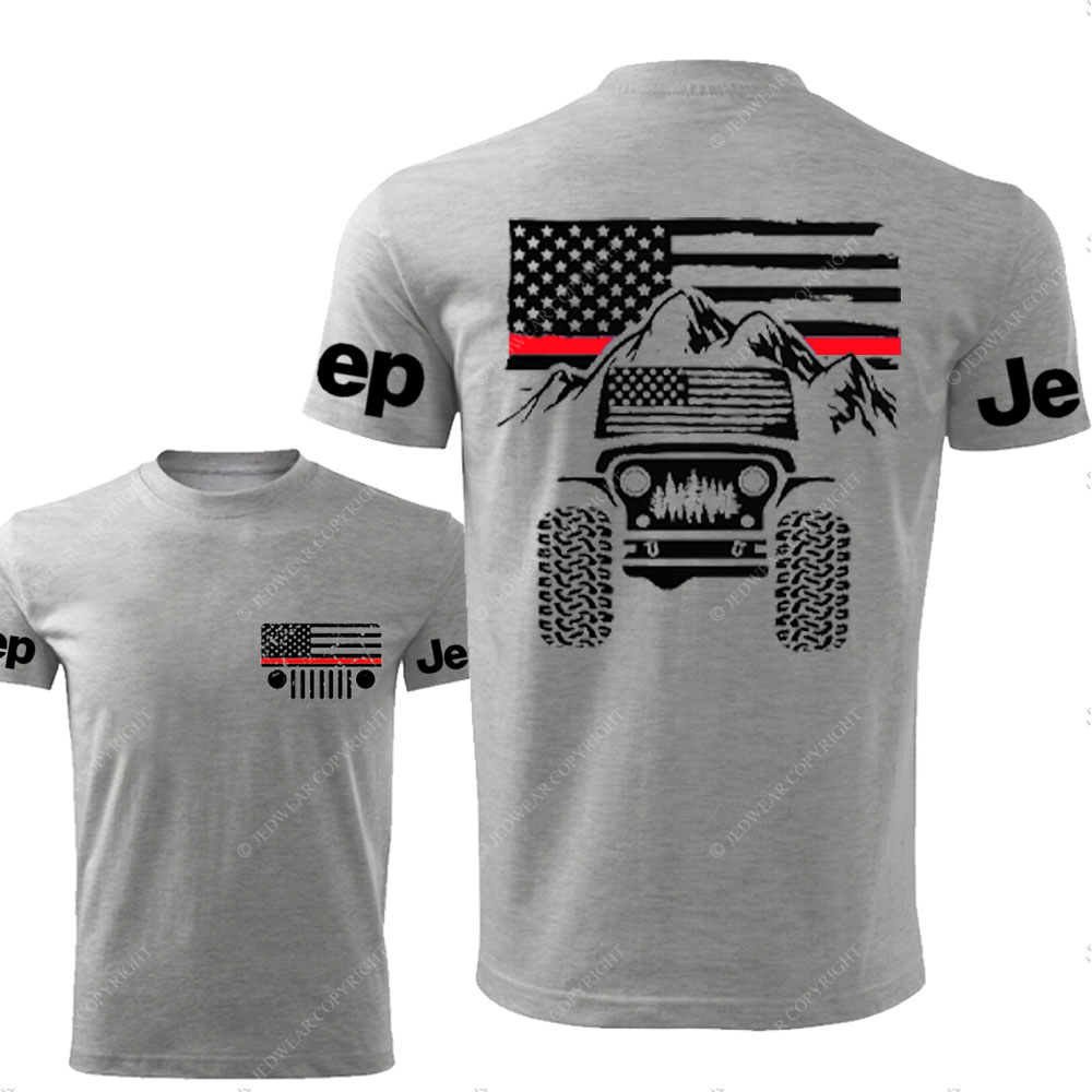 Jp American Flag Mountains Firefighter Red Line T-Shirt