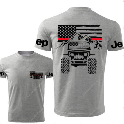 Jp American Flag Mountains Firefighter Red Line T-Shirt