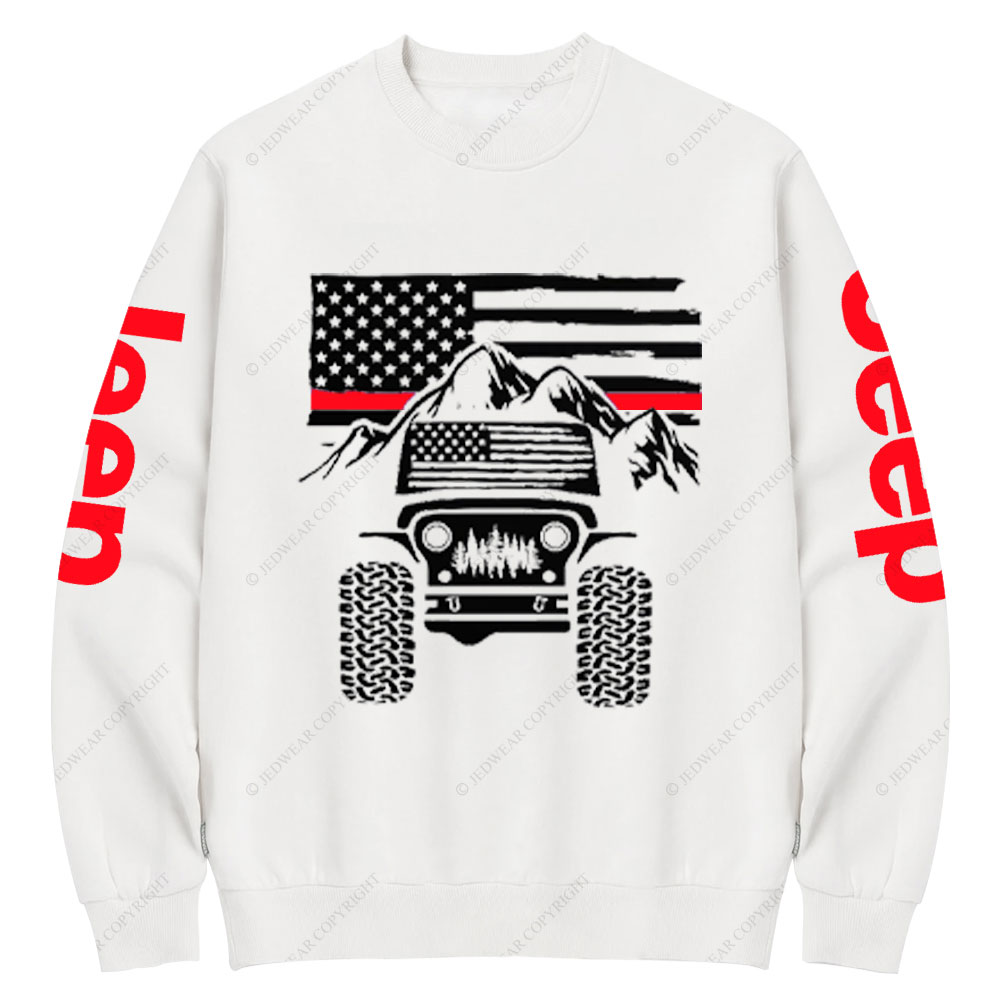 Jp American Flag Mountains Firefighter Red Line Crew Neck Sweatshirt