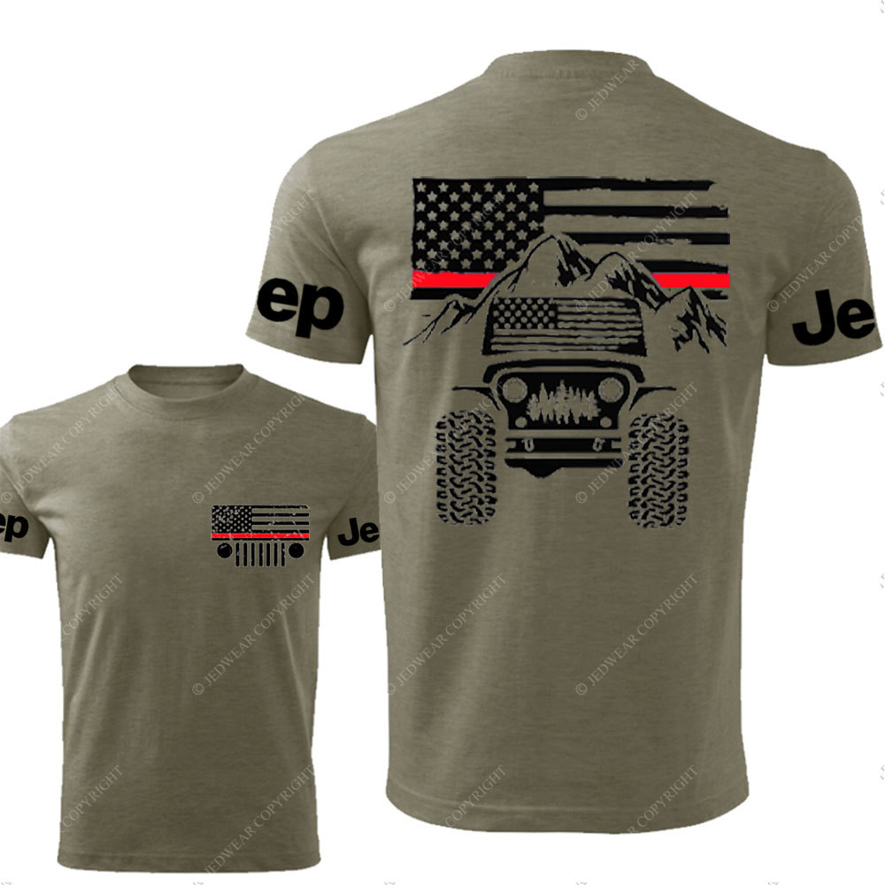 Jp American Flag Mountains Firefighter Red Line T-Shirt