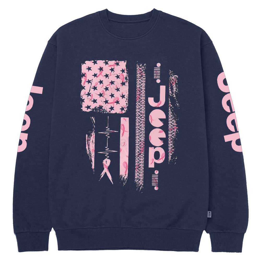 Pink Jp Save the Headlights Ribbon Flag Crew Neck Sweatshirt