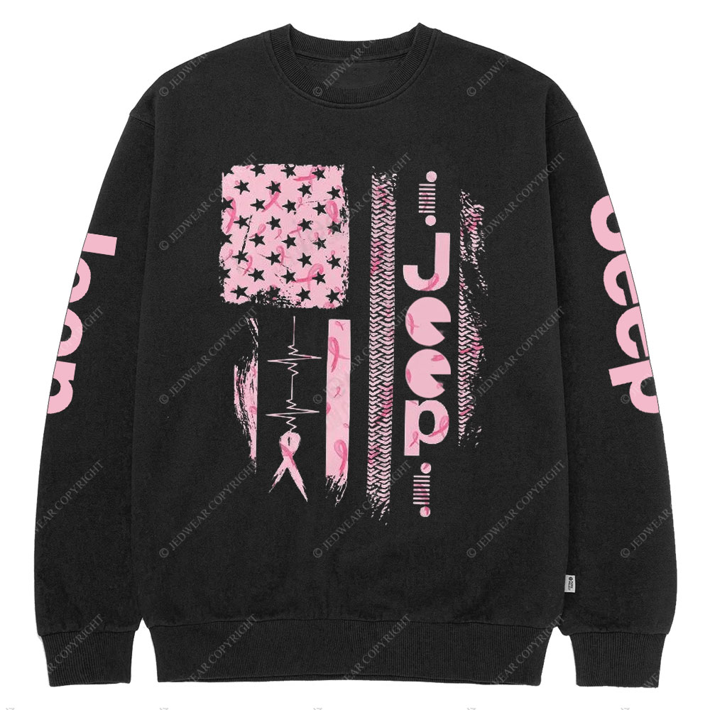 Pink Jp Save the Headlights Ribbon Flag Crew Neck Sweatshirt