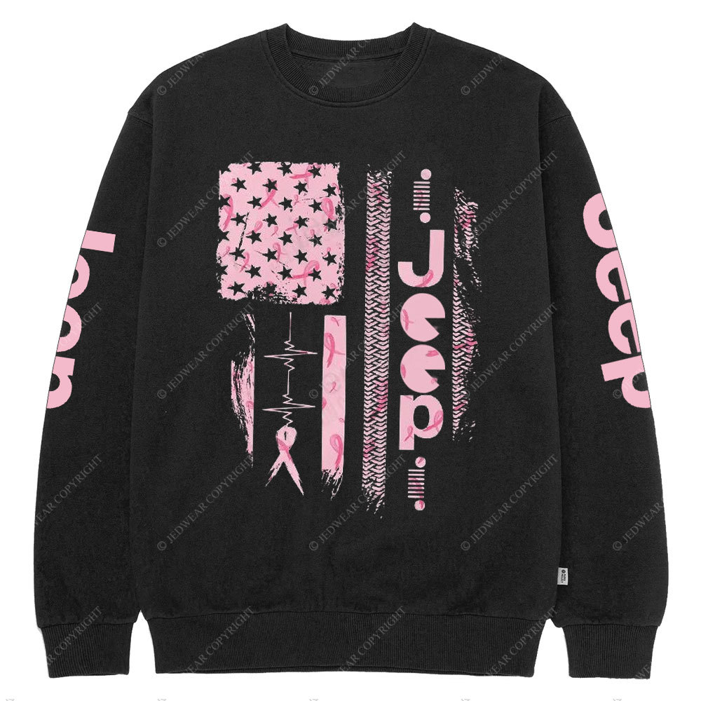 Pink Jp Save the Headlights Ribbon Flag Crew Neck Sweatshirt