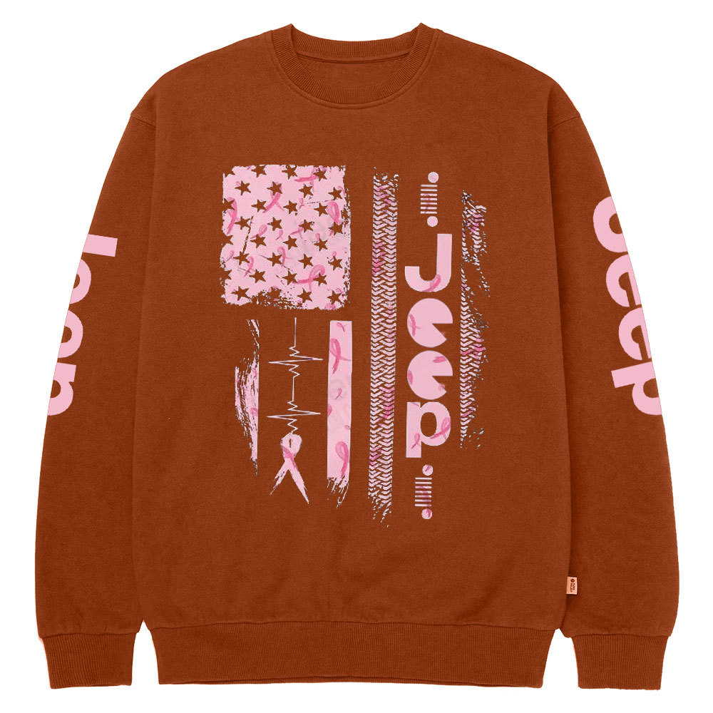 Pink Jp Save the Headlights Ribbon Flag Crew Neck Sweatshirt