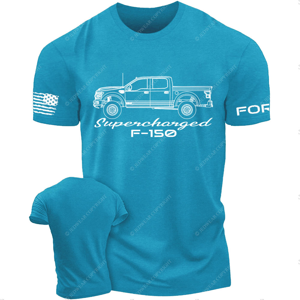 F0rd F-150 Shelby Supercharged Truck White Outline Flag T-Shirt