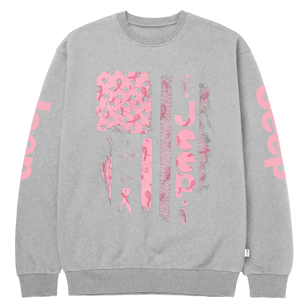 Pink Jp Save the Headlights Ribbon Flag Crew Neck Sweatshirt