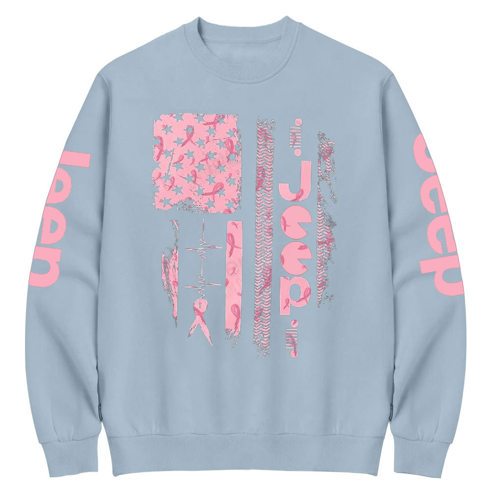 Pink Jp Save the Headlights Ribbon Flag Crew Neck Sweatshirt