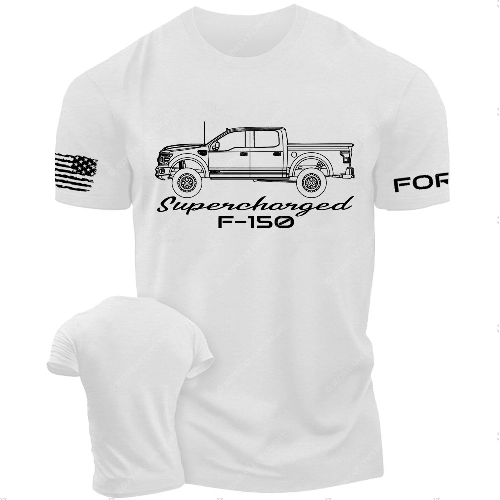 F0rd F-150 Shelby Supercharged Truck White Outline Flag T-Shirt