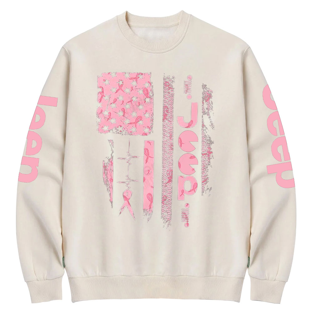 Pink Jp Save the Headlights Ribbon Flag Crew Neck Sweatshirt