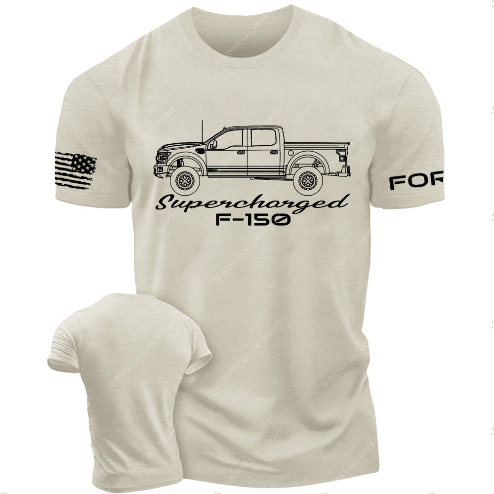 F0rd F-150 Shelby Supercharged Truck White Outline Flag T-Shirt
