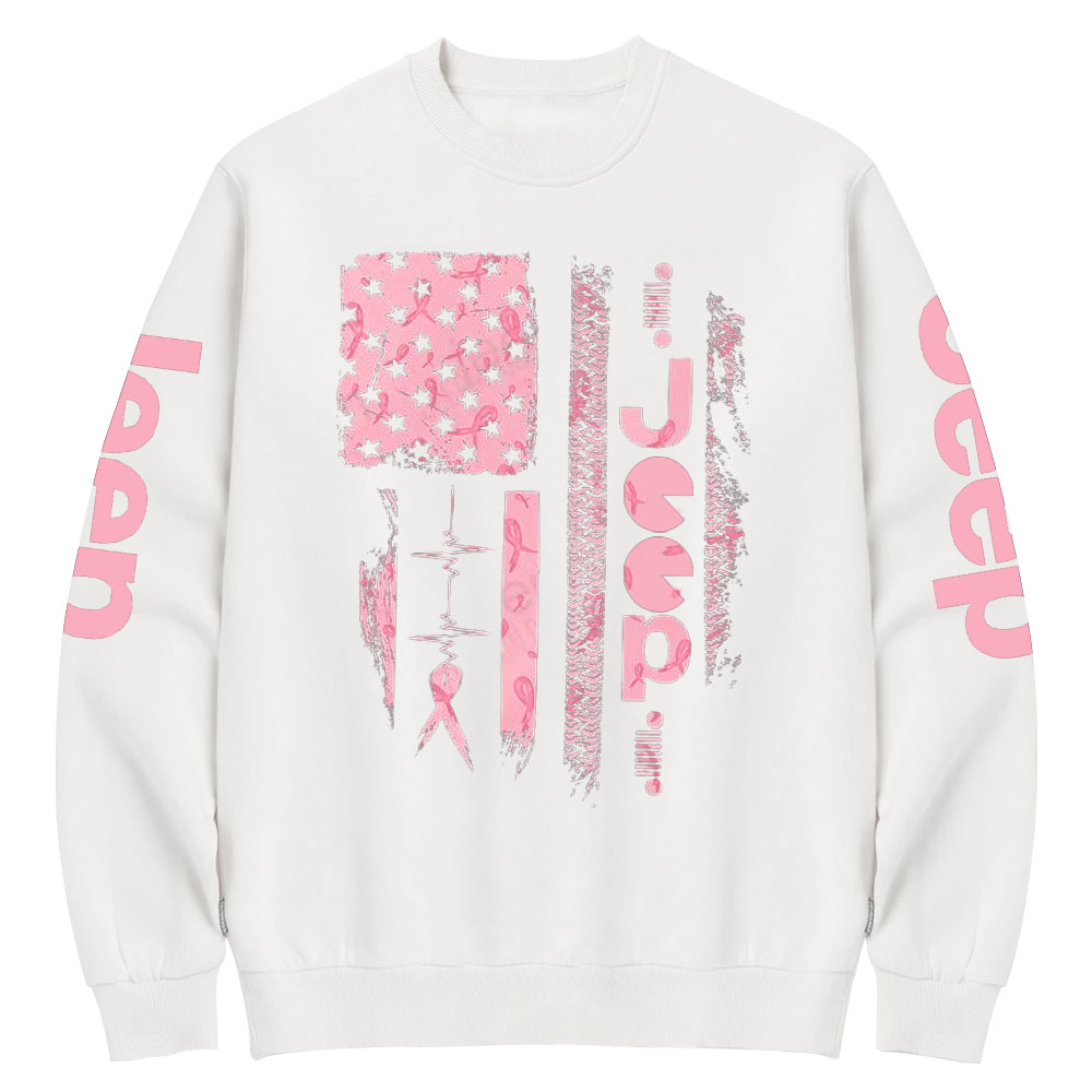Pink Jp Save the Headlights Ribbon Flag Crew Neck Sweatshirt