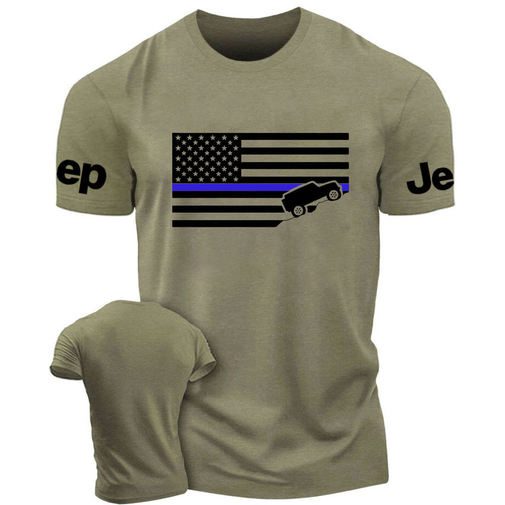 American Jper Thin Blue Line with 4x4 Crawling Flag T-Shirt