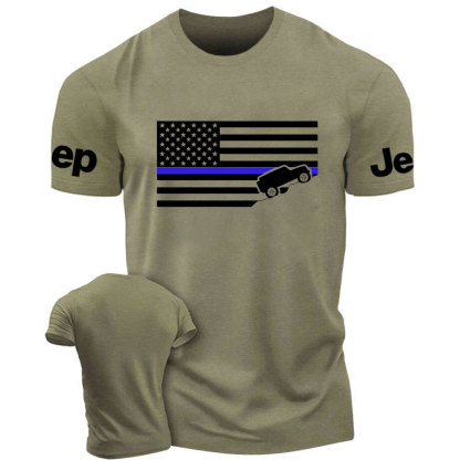 American Jper Thin Blue Line with 4x4 Crawling Flag T-Shirt