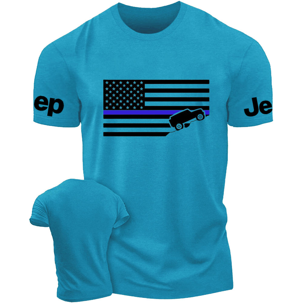 American Jper Thin Blue Line with 4x4 Crawling Flag T-Shirt
