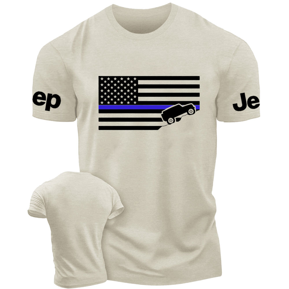 American Jper Thin Blue Line with 4x4 Crawling Flag T-Shirt