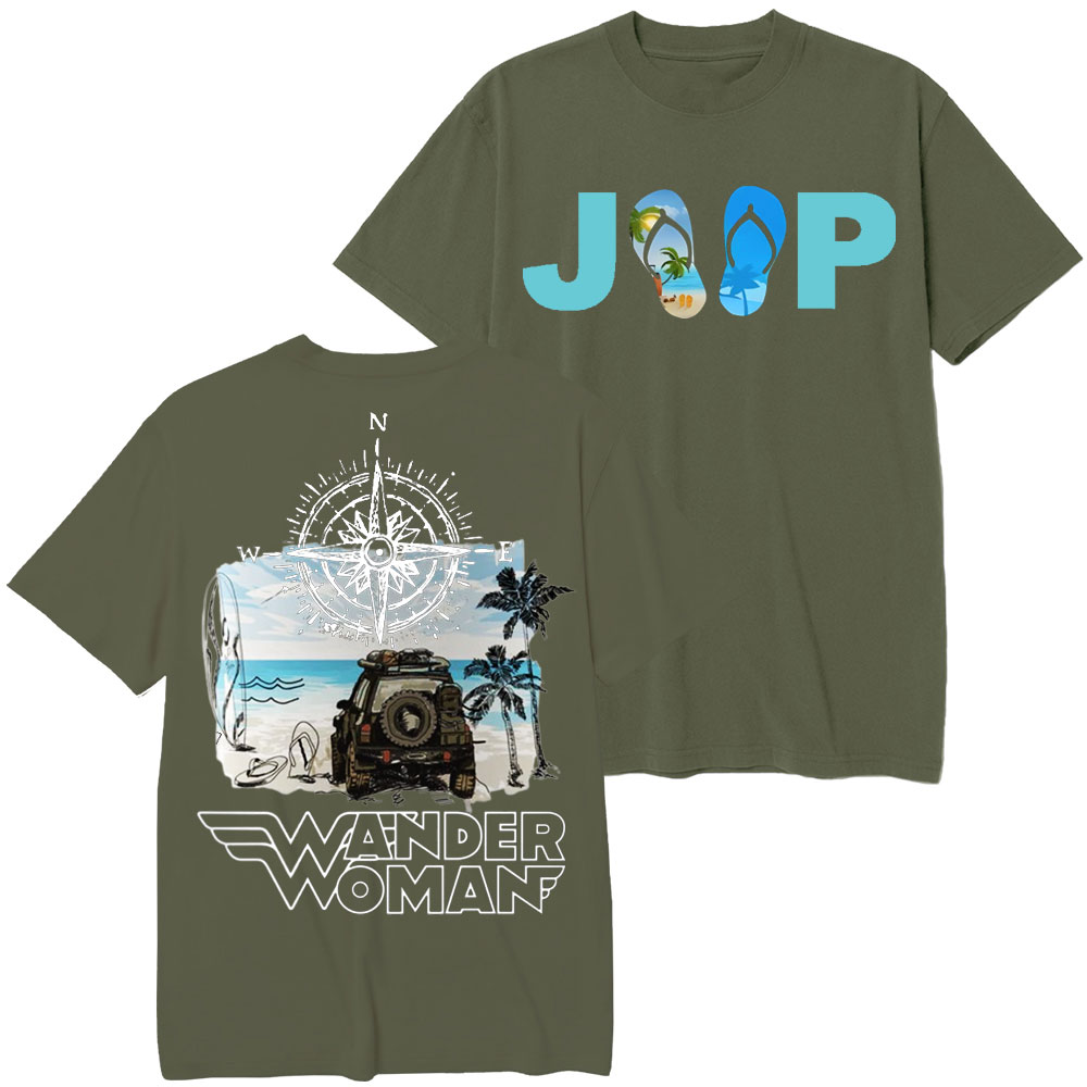 Wander Woman With Map Compass Flip Flops Jp T-Shirt