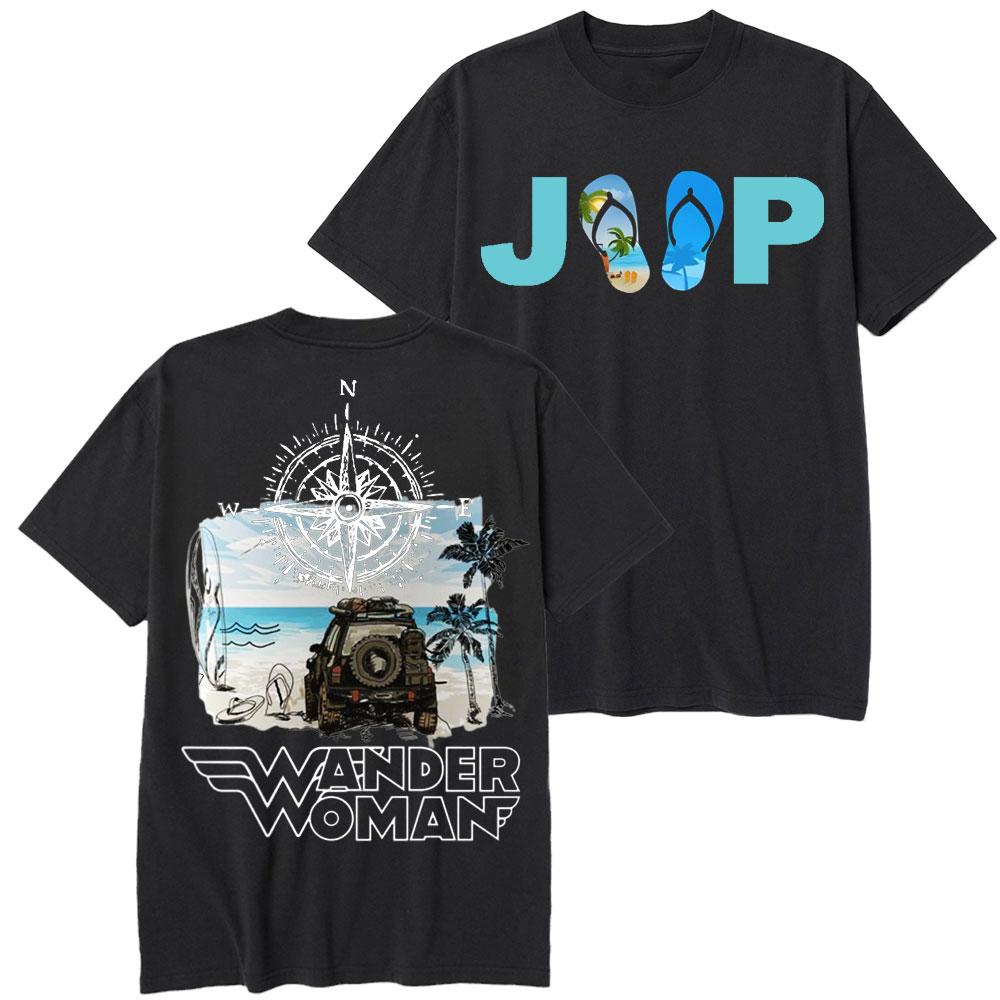 Wander Woman With Map Compass Flip Flops Jp T-Shirt