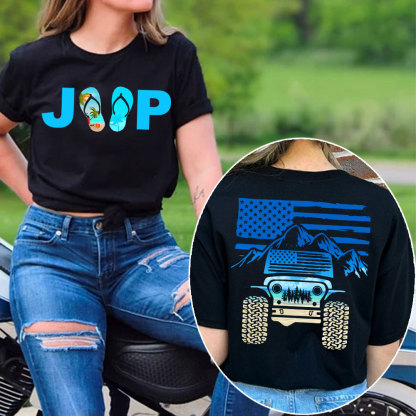 Jp American Flag Mountains Flip Flop Blue Beach Transfer Women T-Shirt