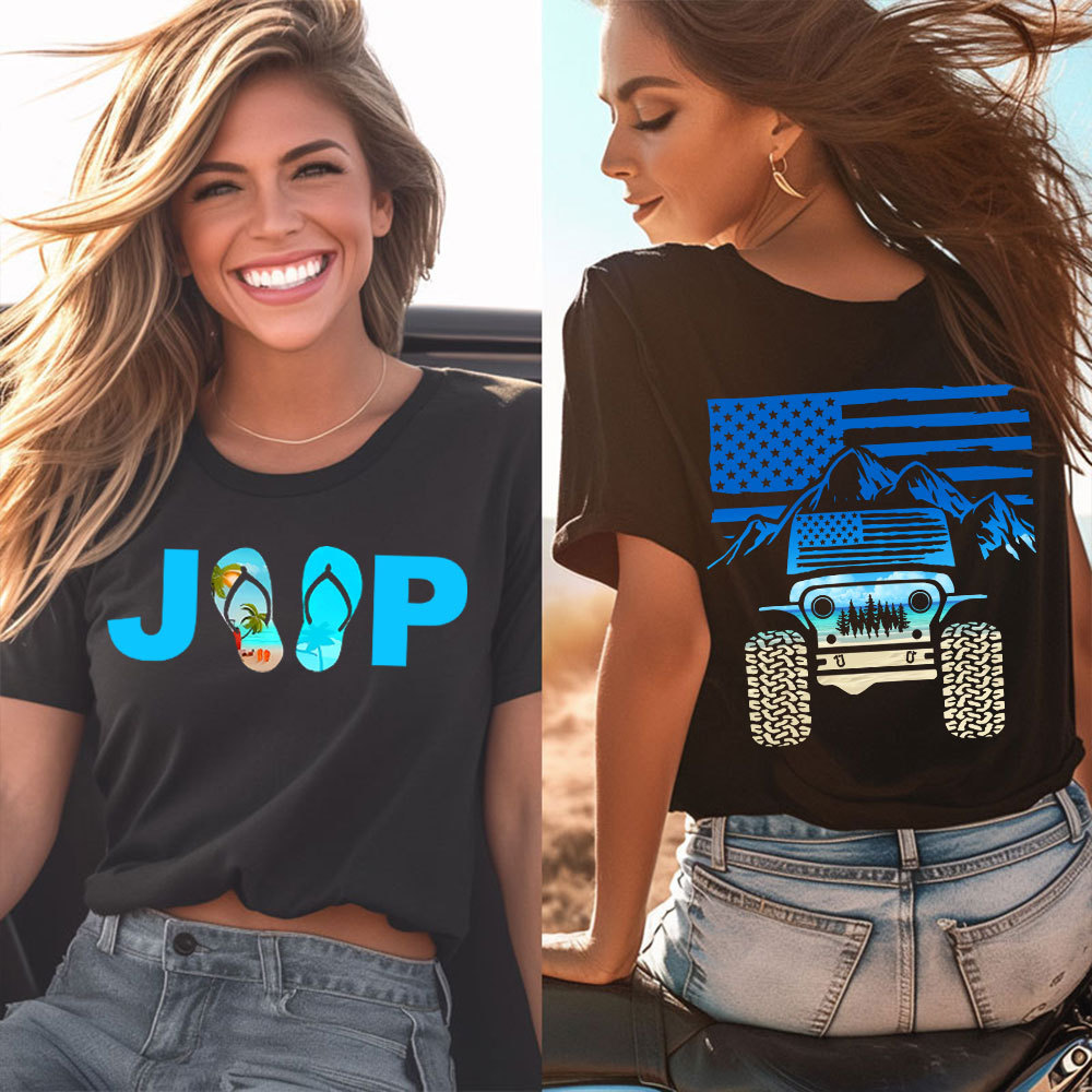 Jp American Flag Mountains Flip Flop Blue Beach Transfer Women T-Shirt