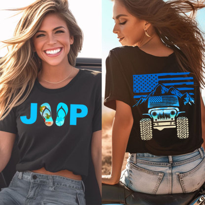 Jp American Flag Mountains Flip Flop Blue Beach Transfer Women T-Shirt