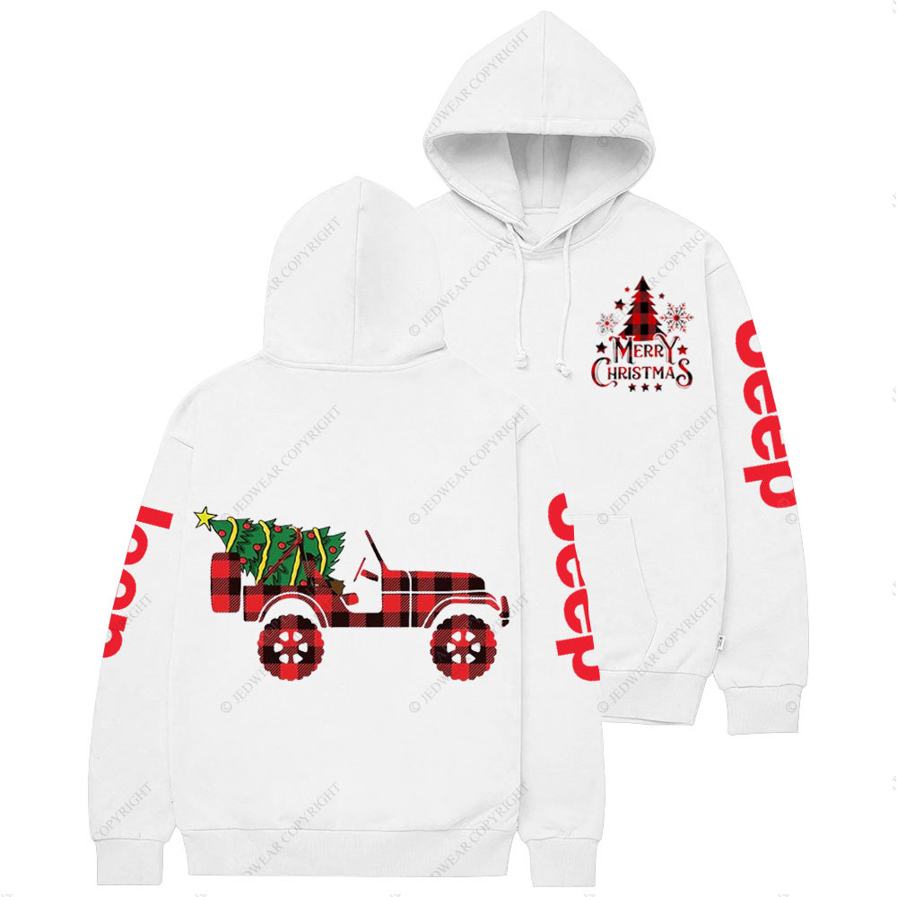 Merry Christmas Plaid Jp with Xmas Tree Casual Hoodie