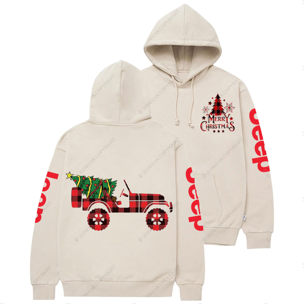 Merry Christmas Plaid Jp with Xmas Tree Casual Hoodie