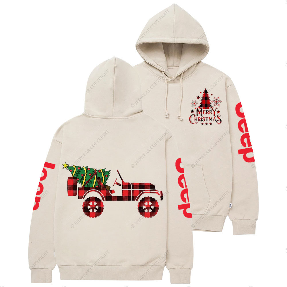 Merry Christmas Plaid Jp with Xmas Tree Casual Hoodie