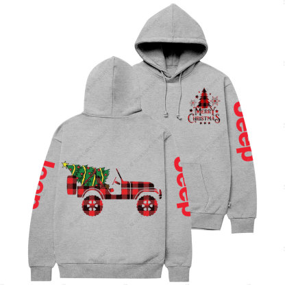 Merry Christmas Plaid Jp with Xmas Tree Casual Hoodie