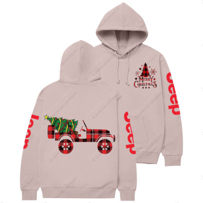 Merry Christmas Plaid Jp with Xmas Tree Casual Hoodie
