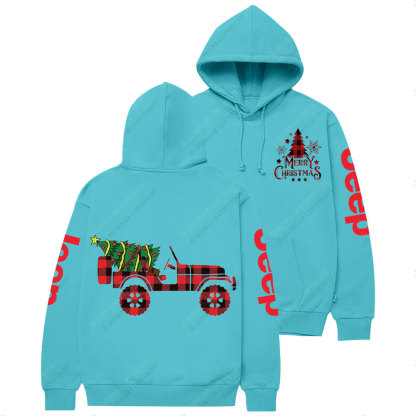 Merry Christmas Plaid Jp with Xmas Tree Casual Hoodie