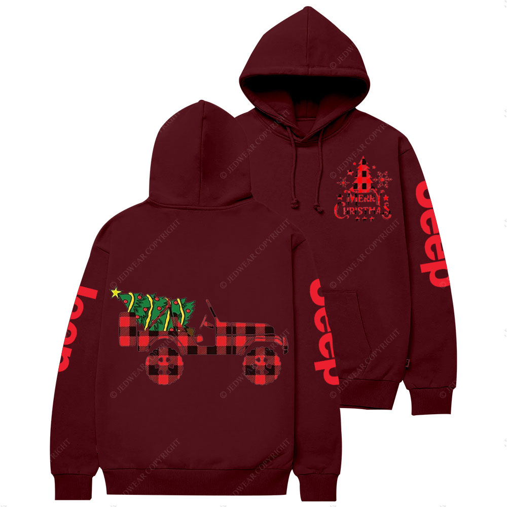 Merry Christmas Plaid Jp with Xmas Tree Casual Hoodie