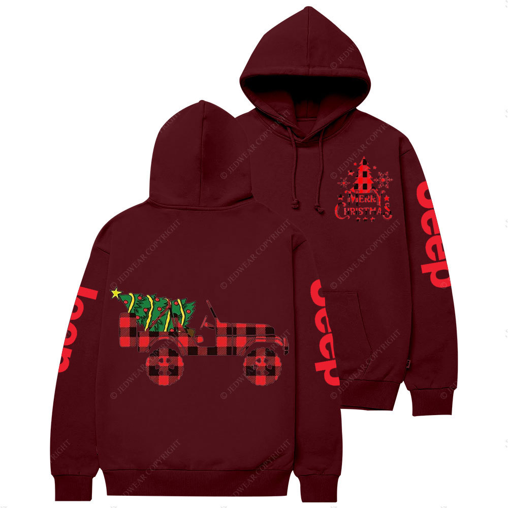 Merry Christmas Plaid Jp with Xmas Tree Casual Hoodie